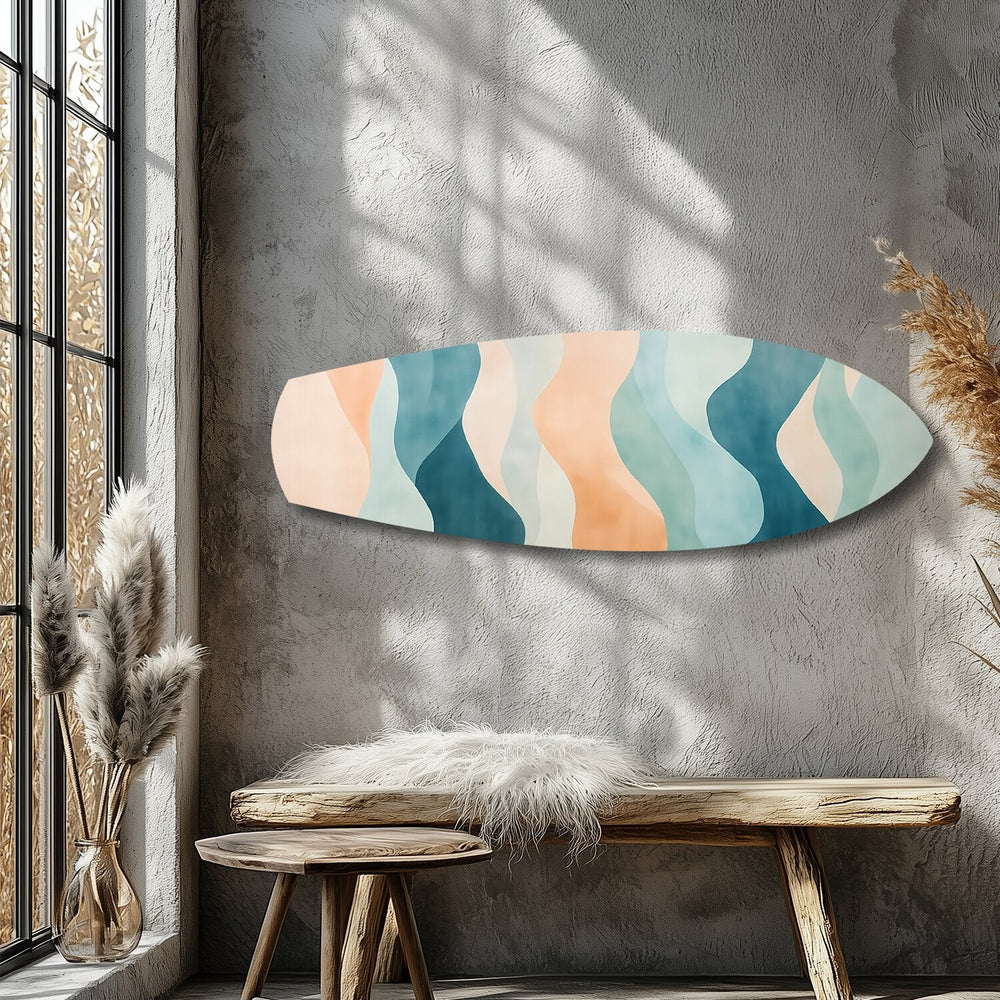 Pastel Boho Dalga Soyut Cam Tablo.