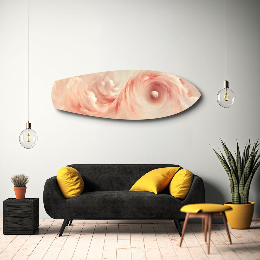 Soyut Pembe Bulut Girdabı Cam Tablo.