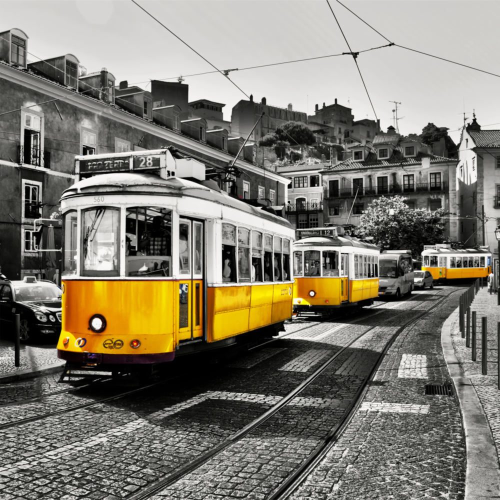 Lizbon Sarı Tramvay Cam Tablo