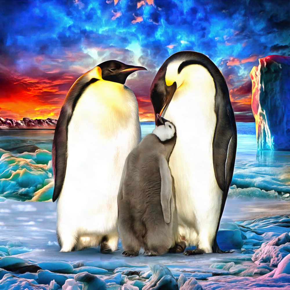 Penguen Ailesi Cam Tablo