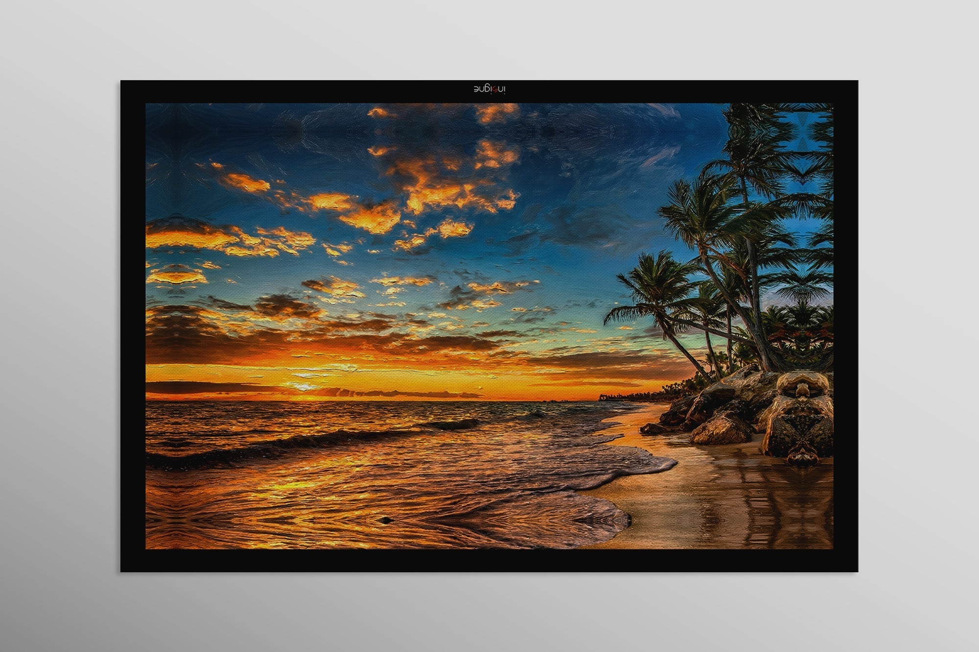 Tropic Dusk Symphony - Haptic 3D Embossed + High-Gloss Lacquer Print — 3D Kabartmalı Premium Duvar Sanatı