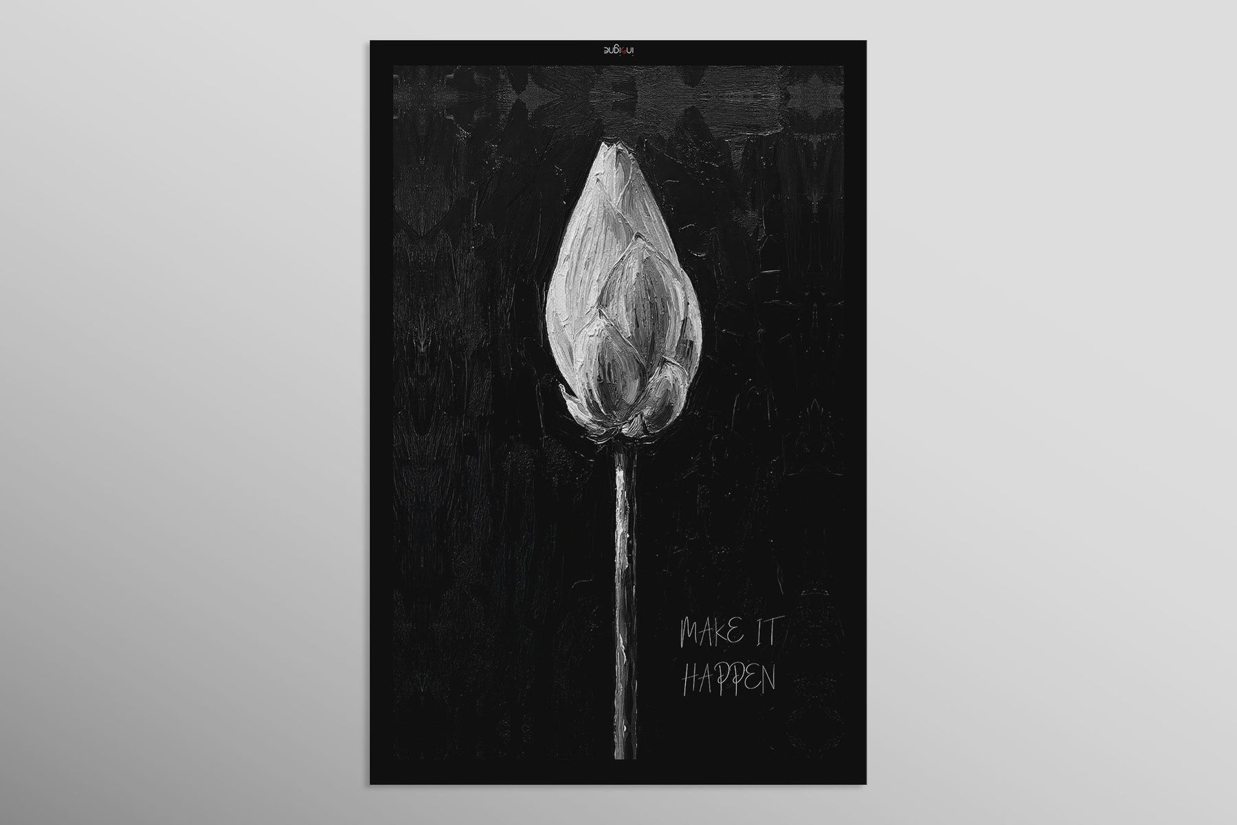 Monokrom Lotus Manifestosu — 3D Kabartmalı Premium Duvar Sanatı