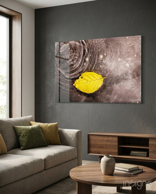 Sarı Yaprak Cam Tablo