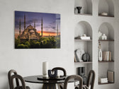 Blue Mosque glass print enhancing a hallway with Istanbul elegance