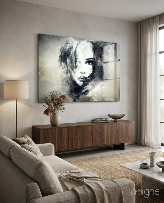 Kadın Portresi Cam Tablo