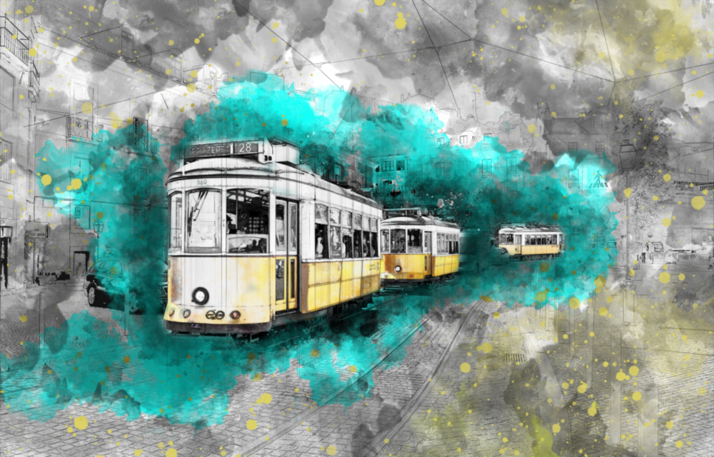 İllüstrasyon Tramvayı Cam Tablo