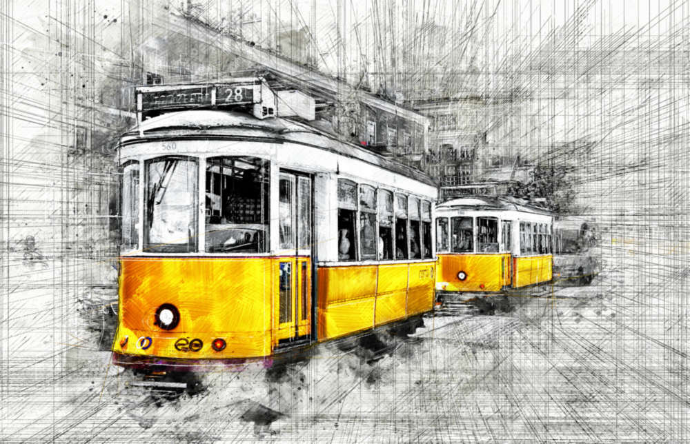 Sarı Tramvay Basel Cam Tablo