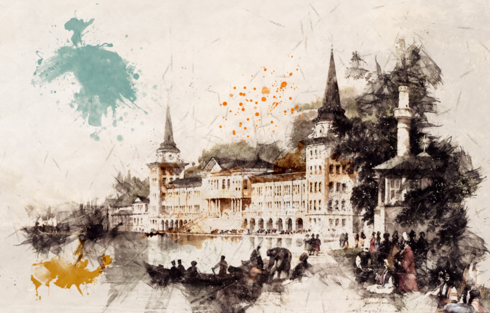 Kule İllüstrasyonu Cam Tablo