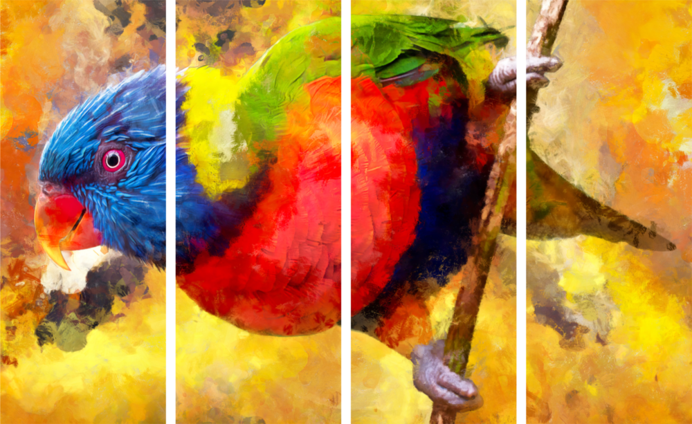 Papağan 4 Parça Mega Cam Tablo | 150x92 cm
