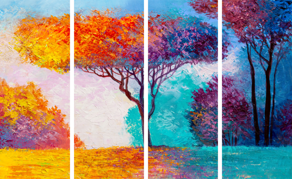 Hayat Ağacı 4 Parça Mega Cam Tablo | 150x92 cm