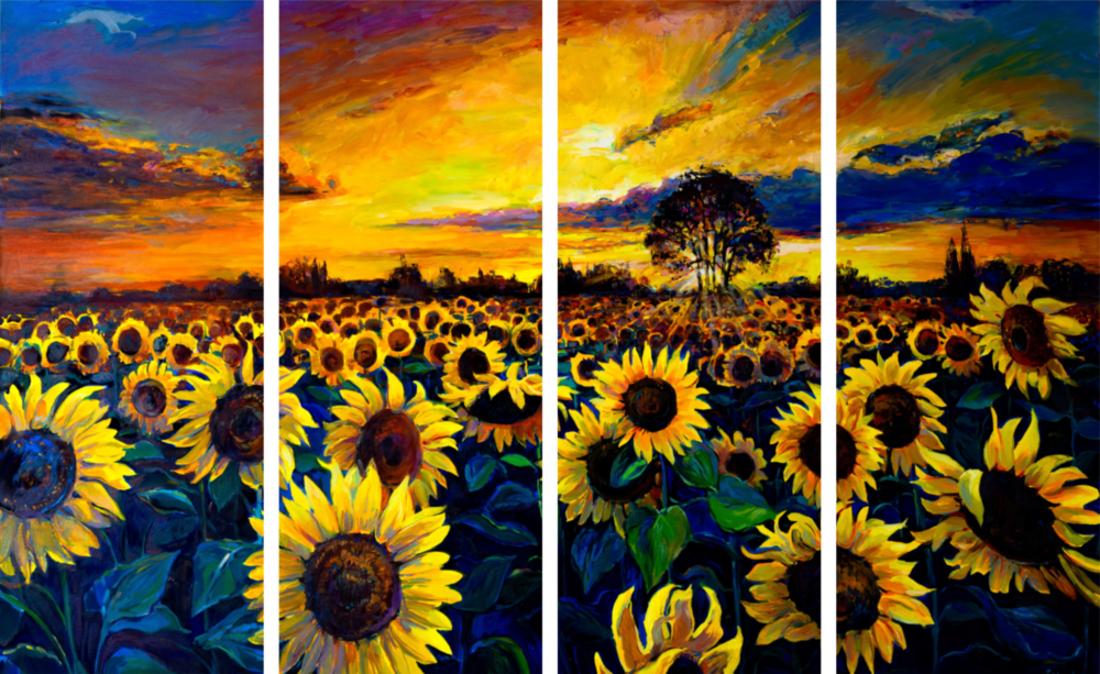 Ayçiçek 4 Parça Mega Cam Tablo | 150x92 cm