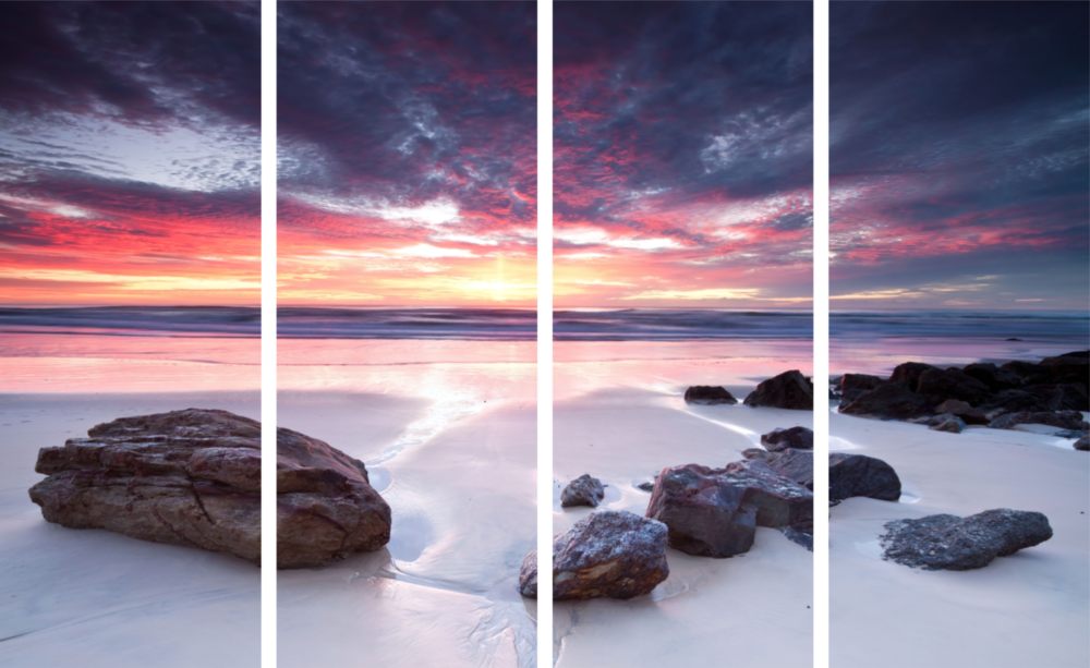 Plajda Gün Batımı 4 Parça Mega Cam Tablo | 150x92 cm