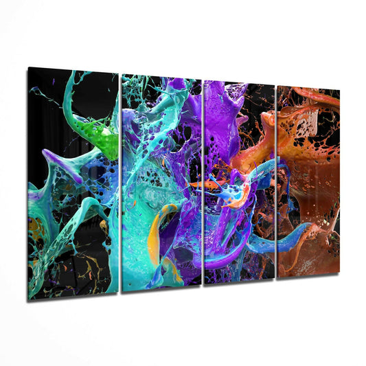 Renklerin Sıçrayışı 4 Parça Mega Cam Tablo | 150x92 cm.