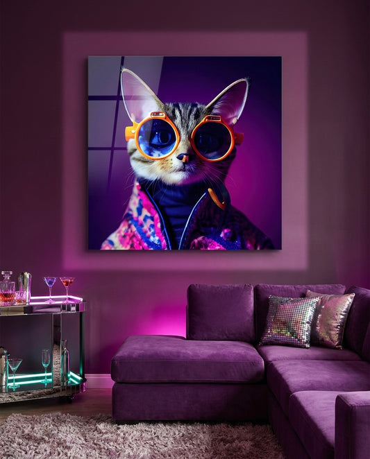 Meraklı Kedi Cam Tablo || Tasarımcı Koleksiyonu