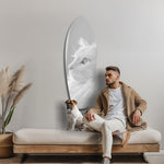 Beyaz Kedi Profili Minimal Cam Tablo.