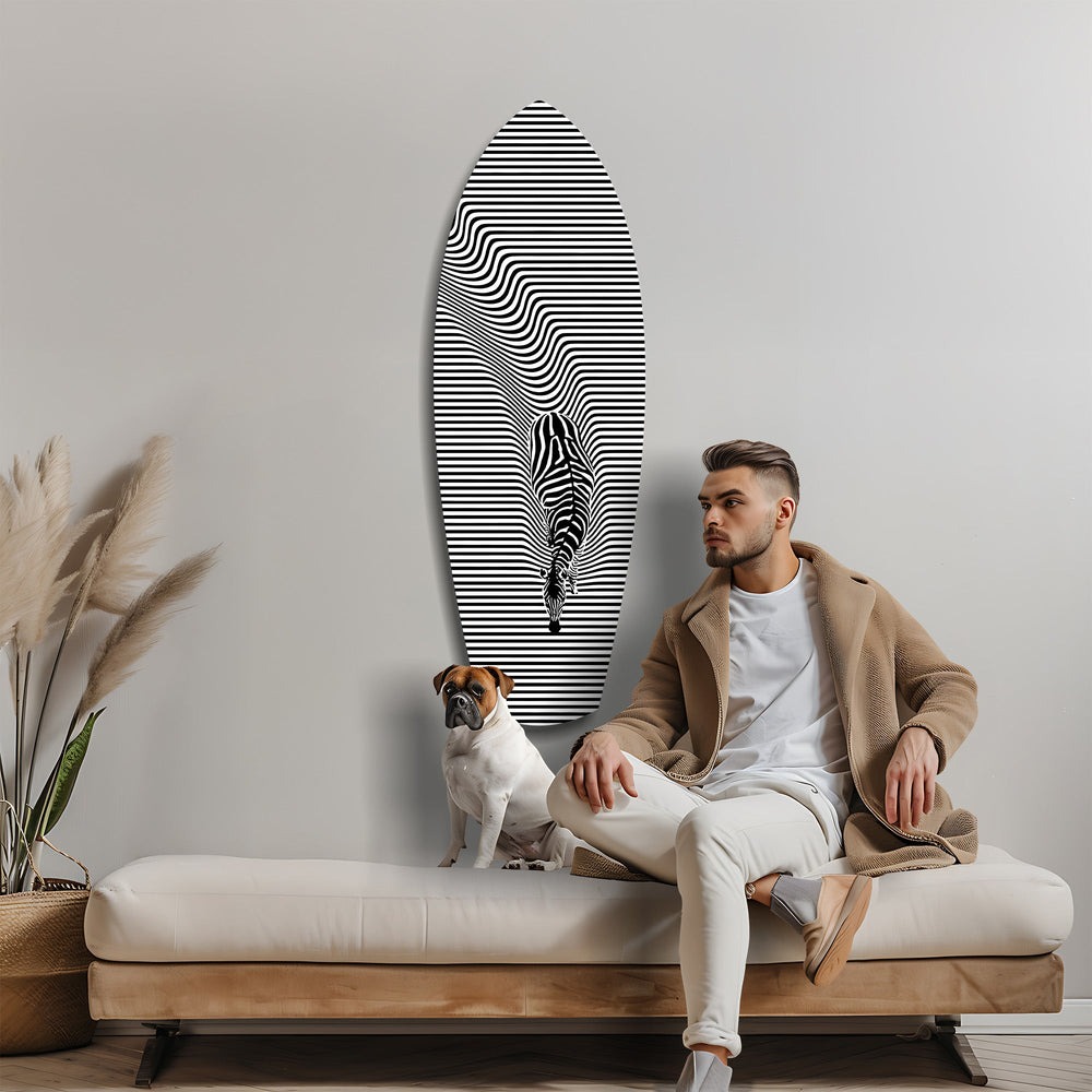 Optik Zebra Dalga Çizgiler Cam Tablo.