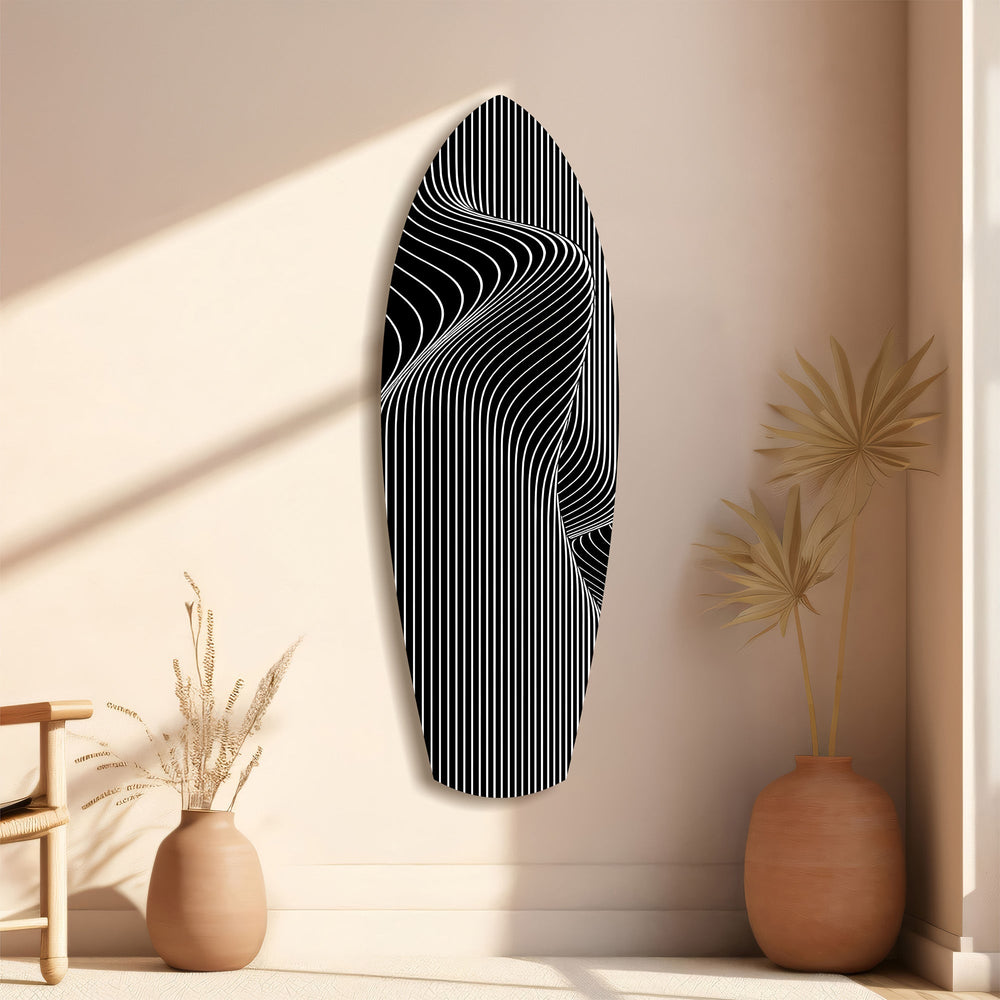 Op Art Dalga İnce Çizgi Geometrik Cam Tablo.