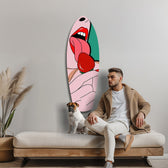 Pop Art Dudaklar Çilekli Dil Cam Tablo.