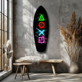 Neon Geometrik İkonlar Gamer Parlama Cam Tablo.