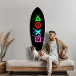 Neon Geometrik İkonlar Gamer Parlama Cam Tablo.