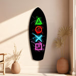 Neon Geometrik İkonlar Gamer Parlama Cam Tablo.