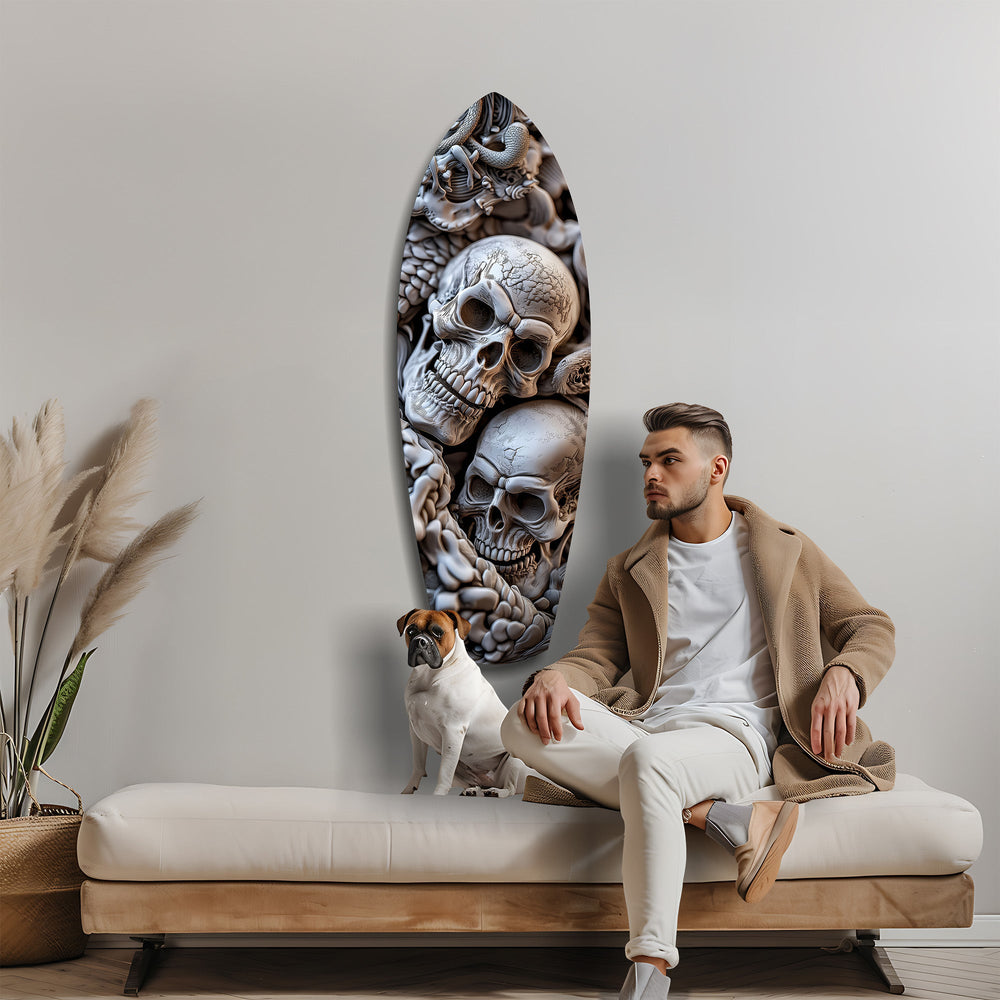Kafatası Yığını Yılan Gotik Memento Mori Cam Tablo.