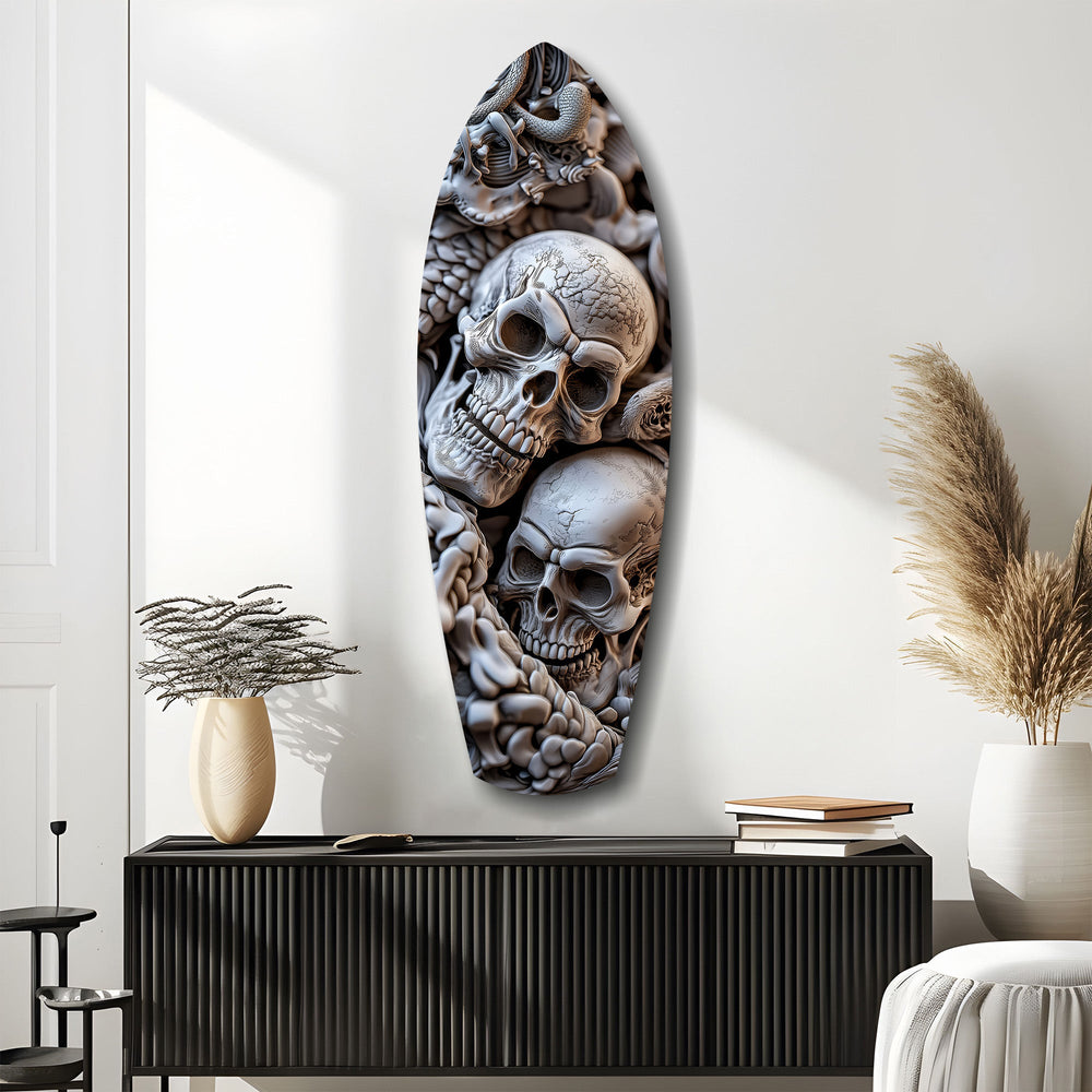 Kafatası Yığını Yılan Gotik Memento Mori Cam Tablo.