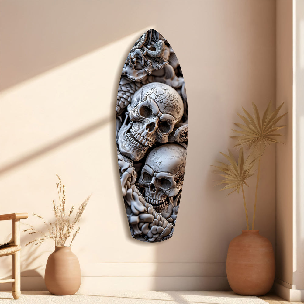 Kafatası Yığını Yılan Gotik Memento Mori Cam Tablo.