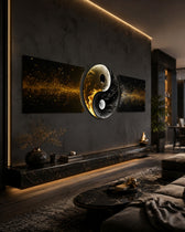 Altın Siyah Yin Yang Dengesi 3 Parça Cam Tablo