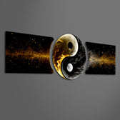 Altın Siyah Yin Yang Dengesi 3 Parça Cam Tablo