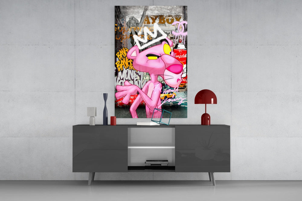 Pembe Kedi Dedektif Cam Tablo || Tasarımcı Koleksiyonu
