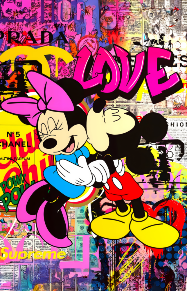 Mickey ve Minnie: Aşkın Rengi Cam Tablo || Tasarımcı Koleksiyonu