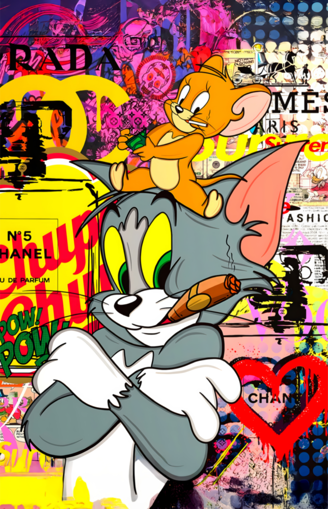 Tom ve Jerry: Sokak Sanatı Cam Tablo || Tasarımcı Koleksiyonu