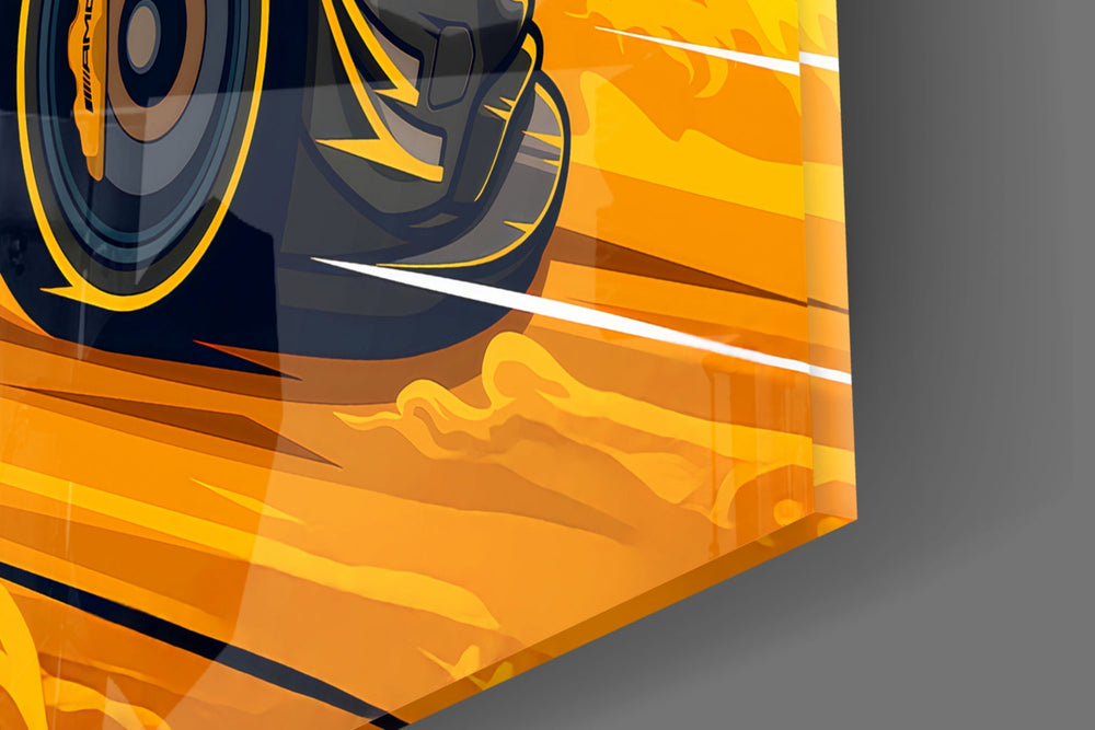AMG's Fire Yellow Speed Glass Wall Art || Designer Collection