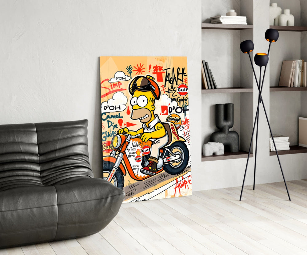 Biker Homer Gulf Style Glass Wall Art || Designer Collection