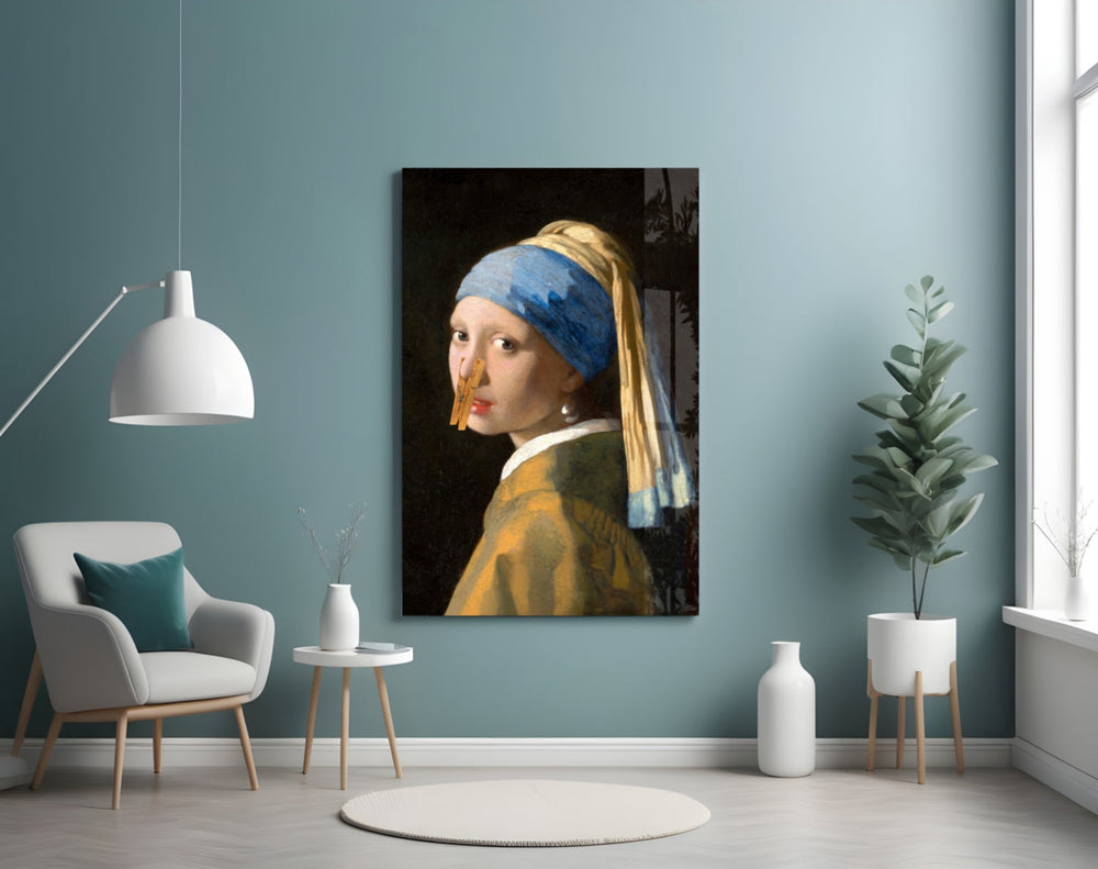 Girl Stuck on Clothespin Glass Wall Art || Designer Collection