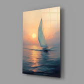 Sunset Sailboat Glass Wall Art || Designer Collection