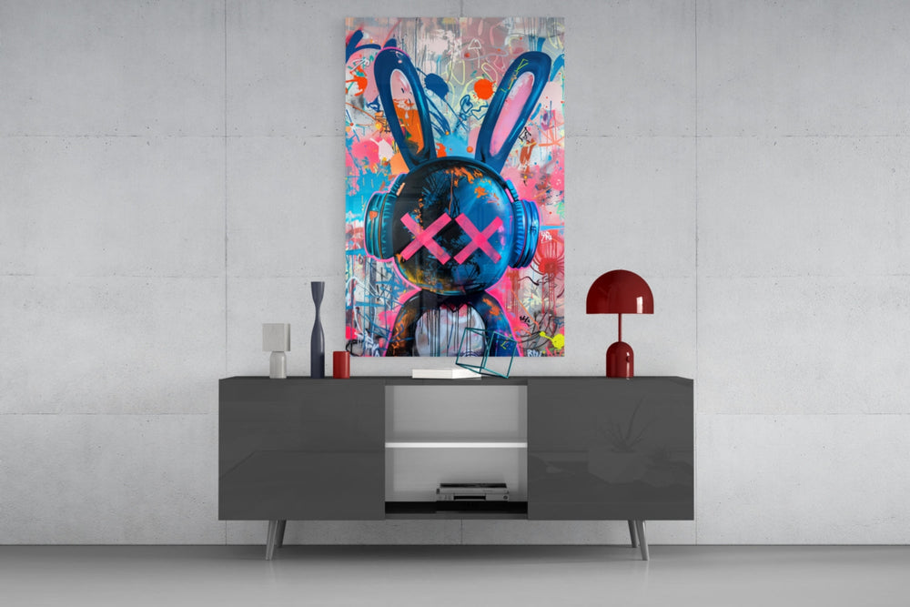 Graffiti Rabbit Glass Wall Art || Designer Collection
