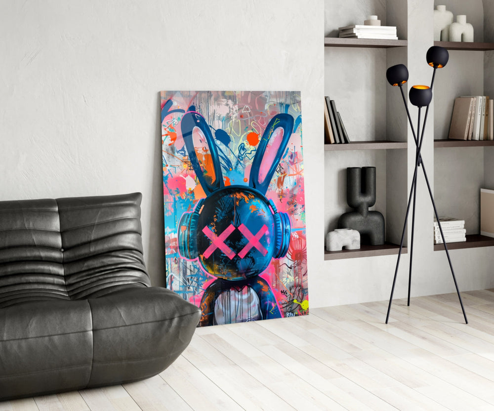 Graffiti Rabbit Glass Wall Art || Designer Collection