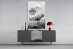 Black and White Water Lily Glass Wall Art || Designer Collection