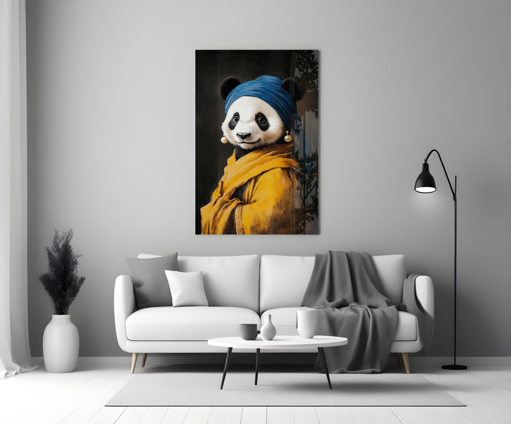 Panda with a Pearl Earring Glass Wall Art || Designer Collection