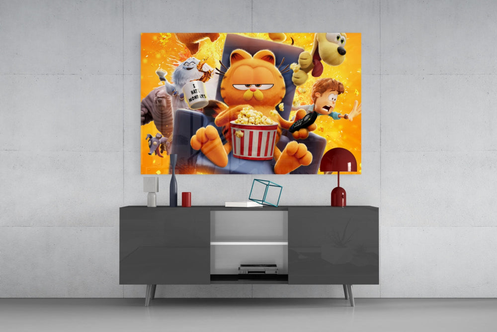 Tembel Turuncu Kedi Cam Tablo || Tasarımcı Koleksiyonu