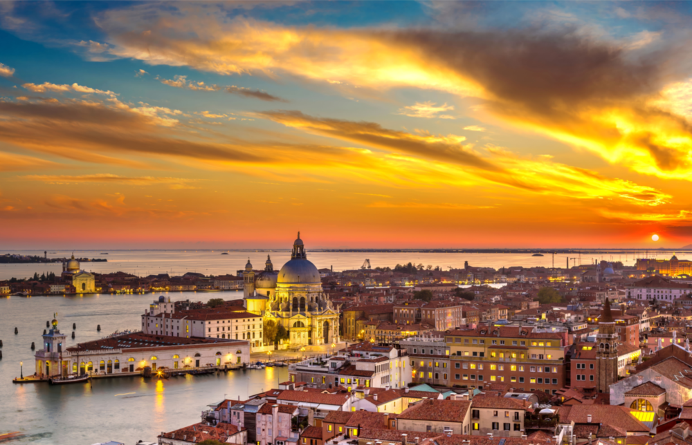 Venedik'te gün batımı Cam Tablo