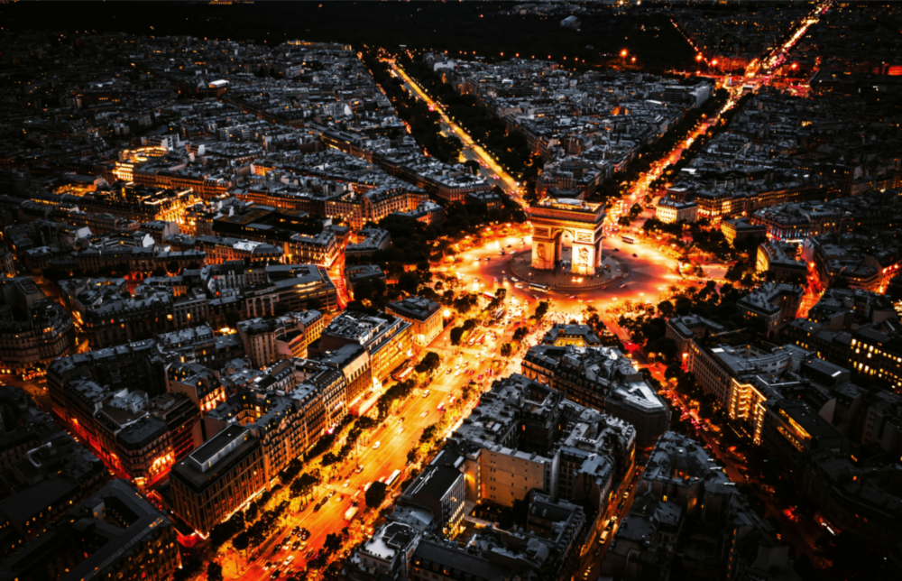 Fransa Gece Şehir Manzarası Cam Tablo