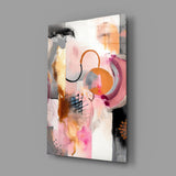 Pastel and copper studio collage glass wall art in creative office reading nook