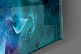 Aurora-poetry plume glass wall art in dramatic dining room with brass fixtures