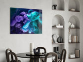 Captured-fluid mystic abstract glass wall art in meditation corner