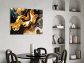 Indigo-marble luxury glass wall art in hotel lounge