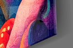 Pop-counter-culture cinematic glass wall art in music-room reading corner