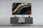 Black-and-gold marble cinematic glass wall art in heritage dining space